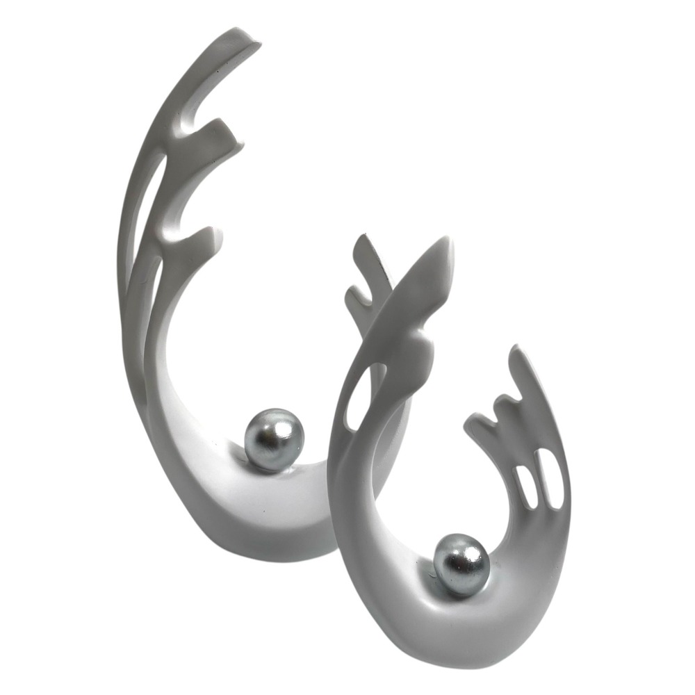 Modern Abstract Reindeer Antler Sculpture Set White Silver Minimalist Decor C72Q